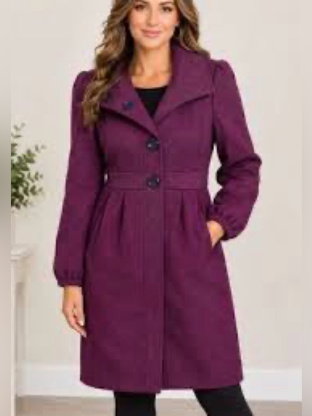 Guess Women’s Plum Purple Wool Blend Peacoat with Pockets Detailed Waist-size XL